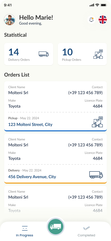 Anteprima app driver TrucksOut con consegne del giorno
